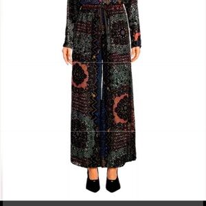 NWT JOHNNY WAS Axelle Burnout Velvet Patchwork Print Wide Leg Pull-On Pants